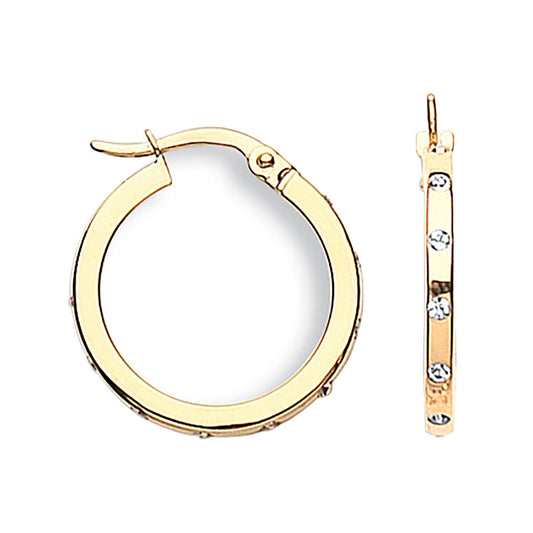 Yellow Gold 20mm Cubic Zirconia Hoop Earrings