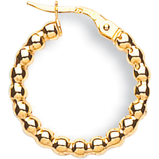 Yellow Gold Fancy Beaded 21mm Hoop Earrings