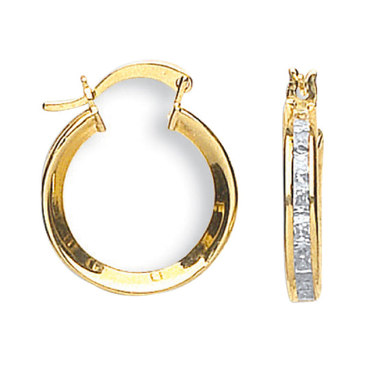 Yellow Gold 18mm Princess Cut Cubic Zirconia Hoops