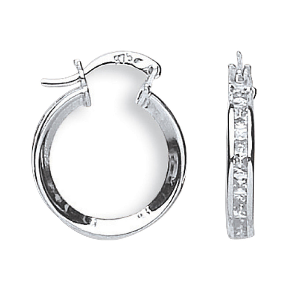 White Gold 18mm Princess Cut Cubic Zirconia Hoops