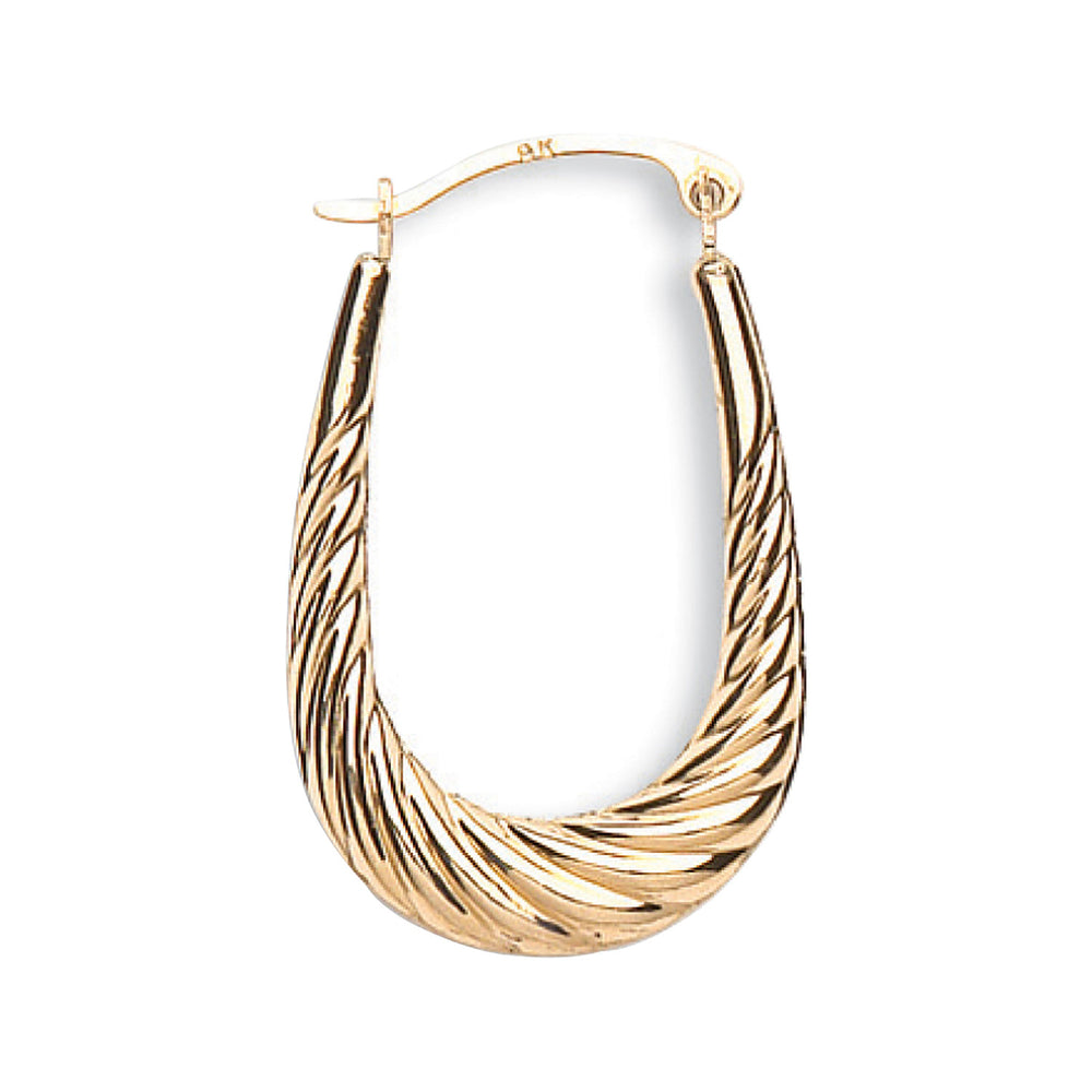 Yellow Gold Ribbed Oval Creoles – product view