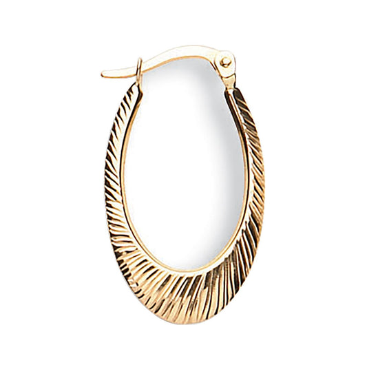 Yellow Gold Oval Ribbed Hoop Earrings