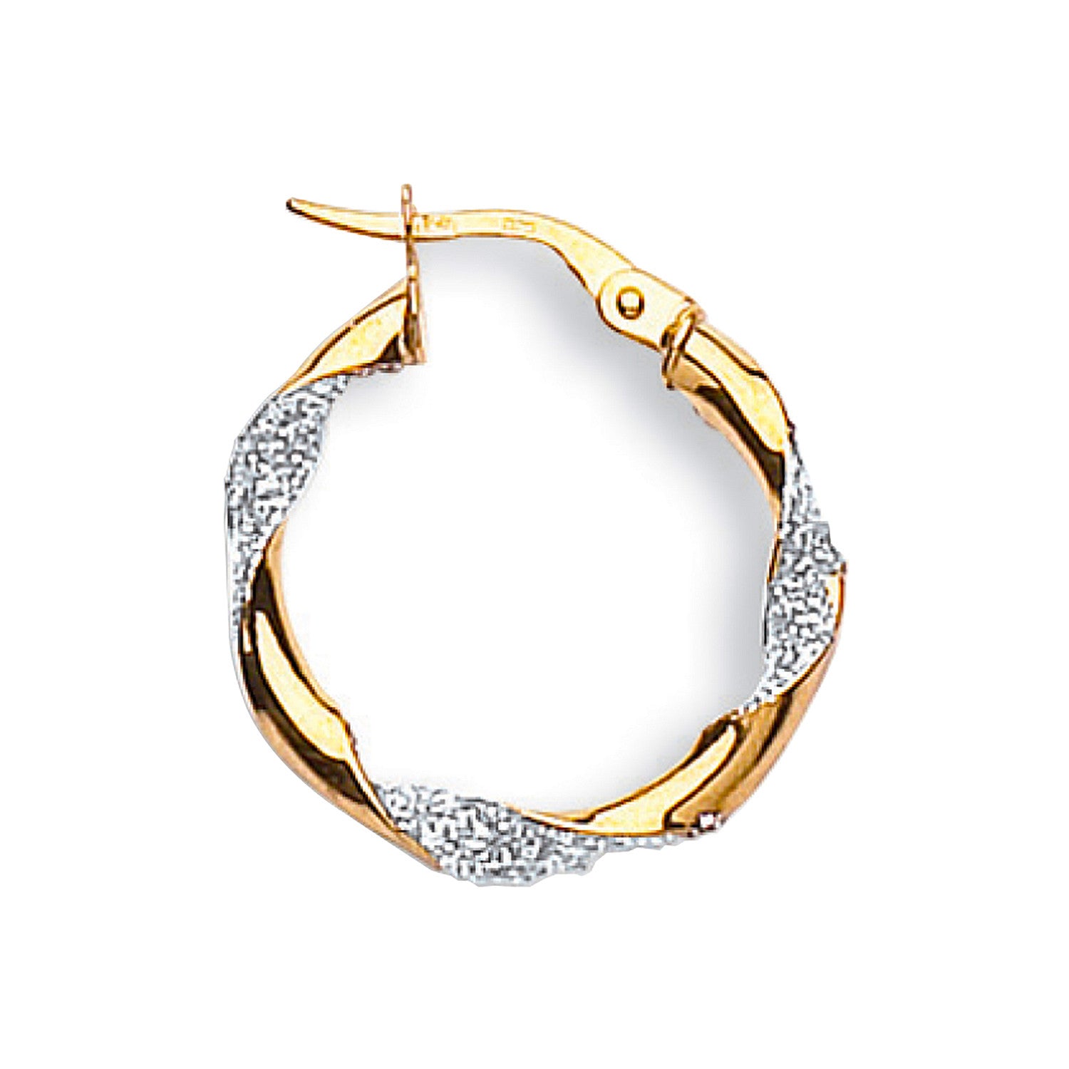 Yellow & White Gold Glitter Finish Twisted 22mm Hoop Earrings