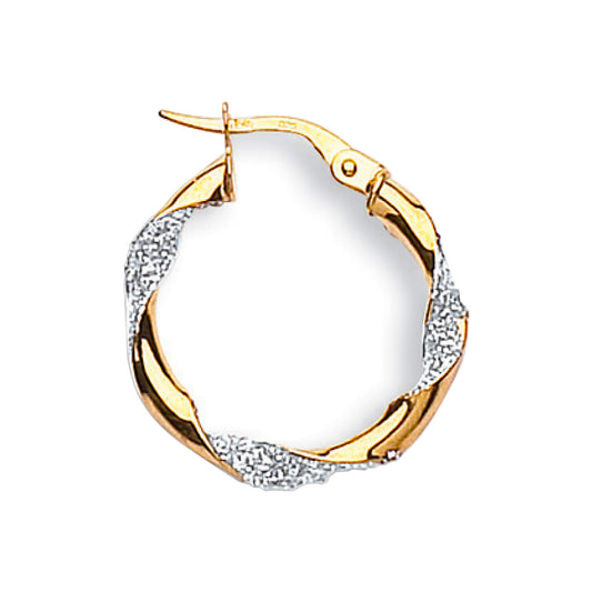 Yellow & White Gold Glitter Finish Twisted 22mm Hoop Earrings