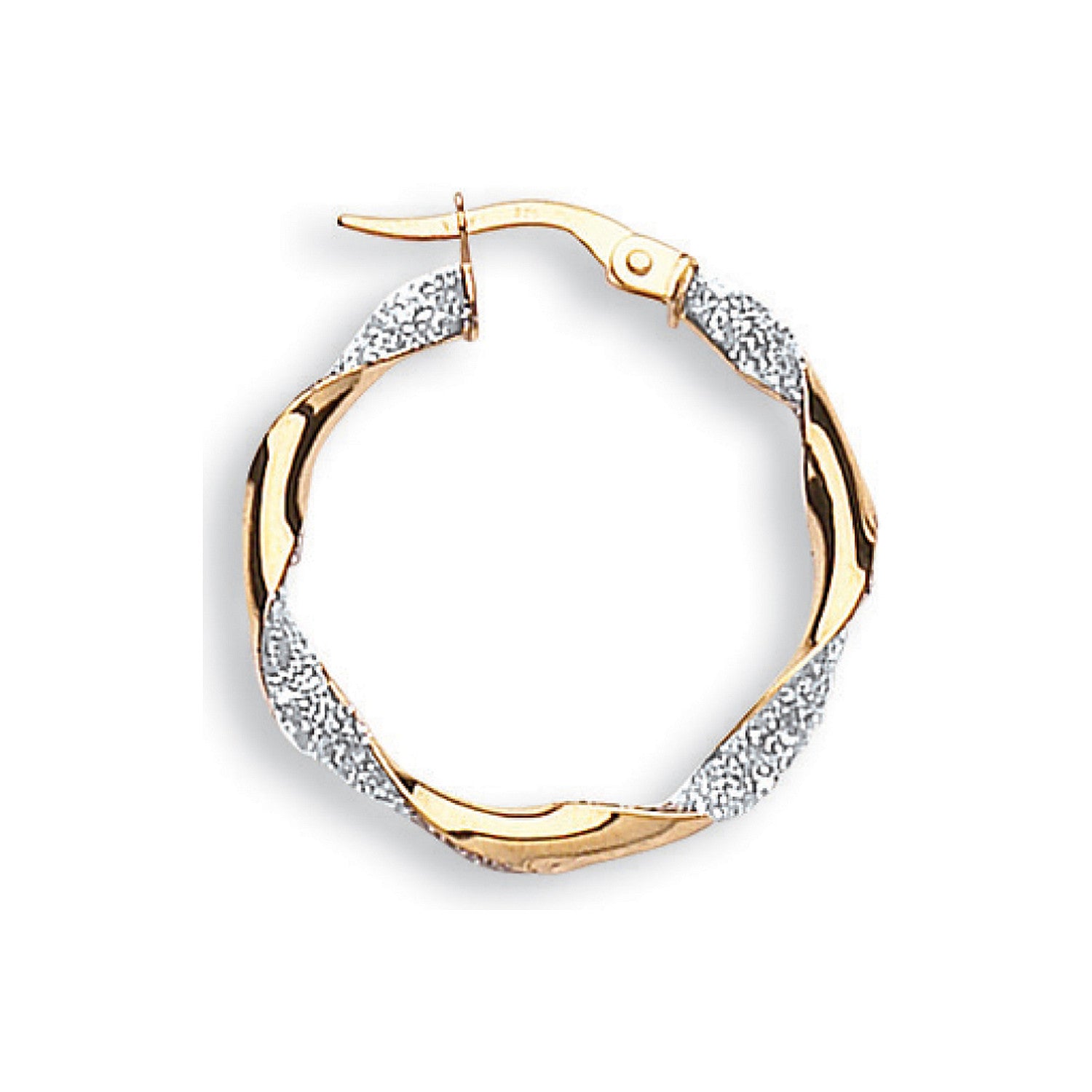 Yellow & White Gold Glitter Finish Twisted 25mm Hoop Earrings