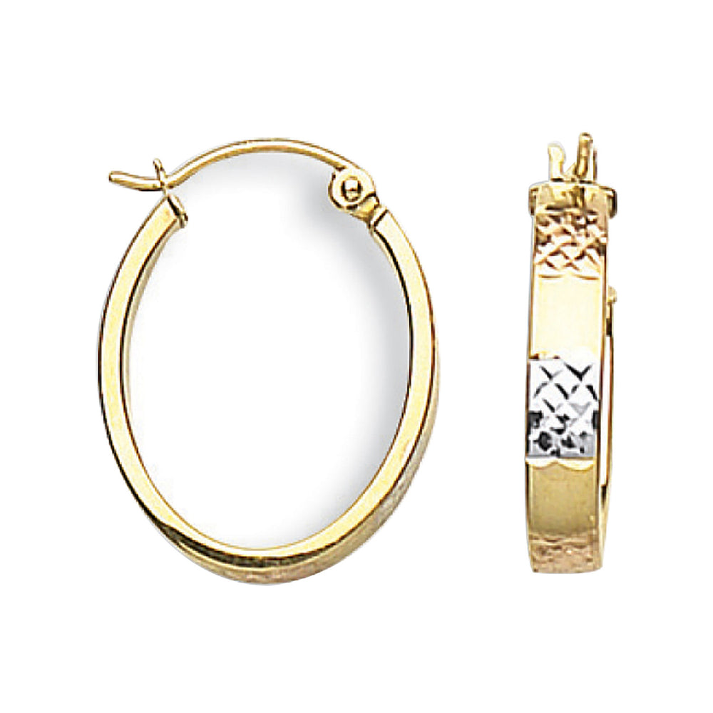 Yellow White & Rose Gold D/C Oval Creoles