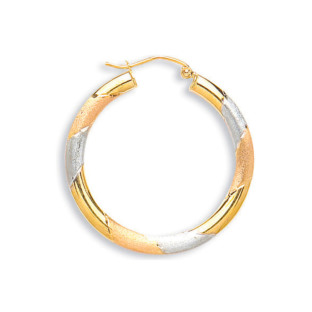 Yellow White & Rose Gold D/C 30mm Hoop Earrings