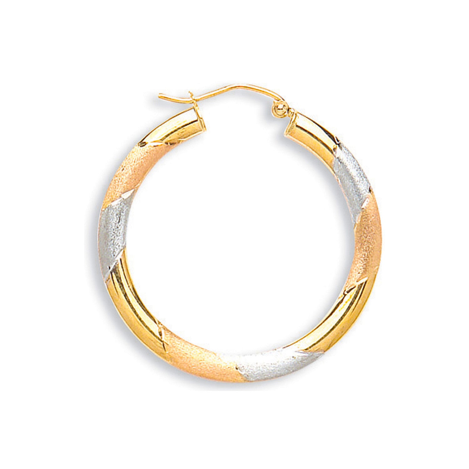 Yellow White & Rose Gold D/C 30mm Hoop Earrings