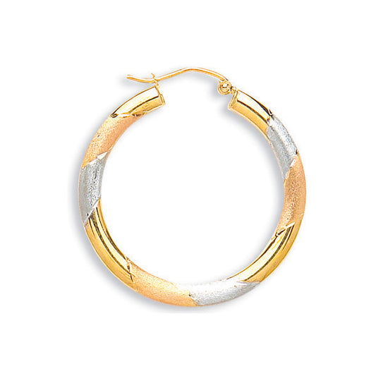 Yellow White & Rose Gold D/C 30mm Hoop Earrings