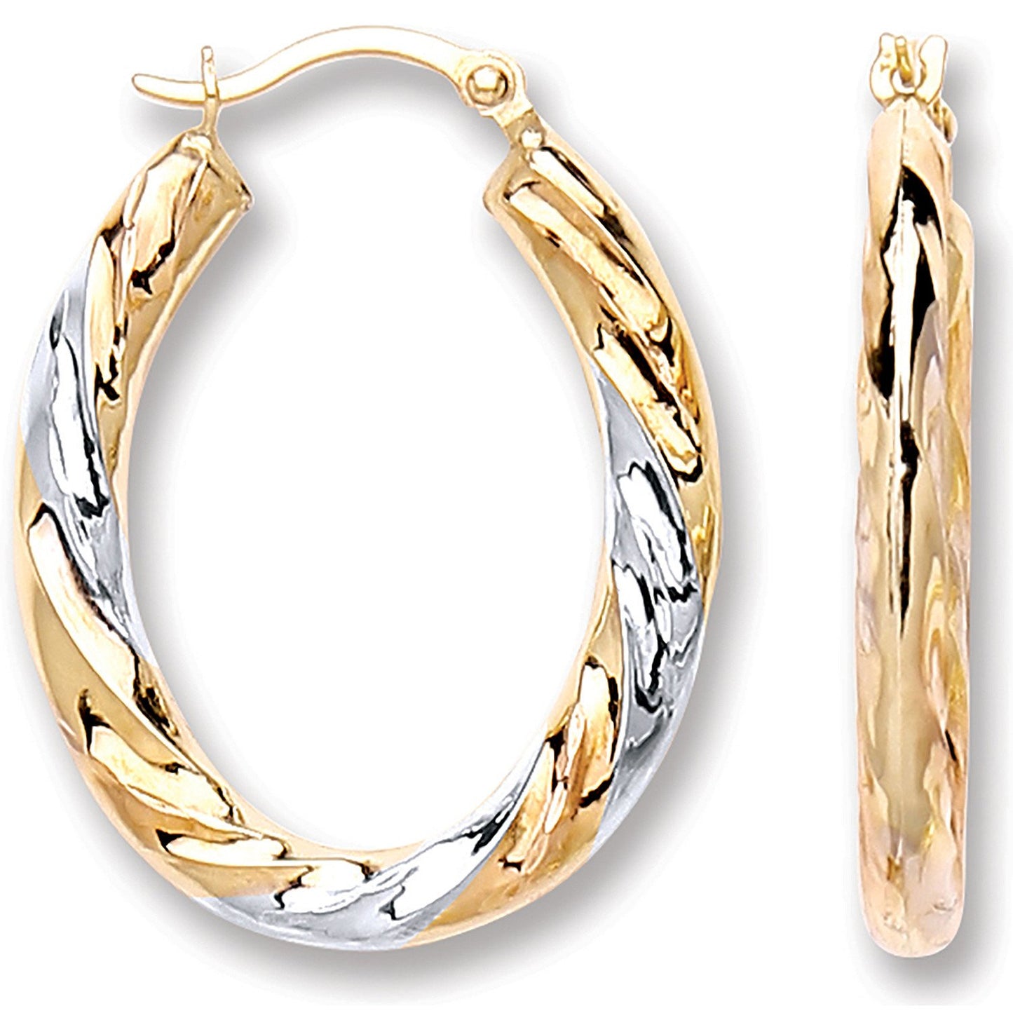 Yellow White & Rose Gold Oval Twist Earrings