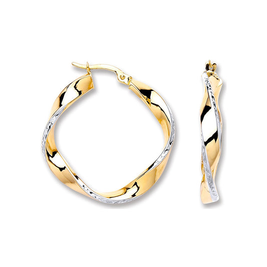 White & Yellow Gold 28mm Twisted Hoop Earrings