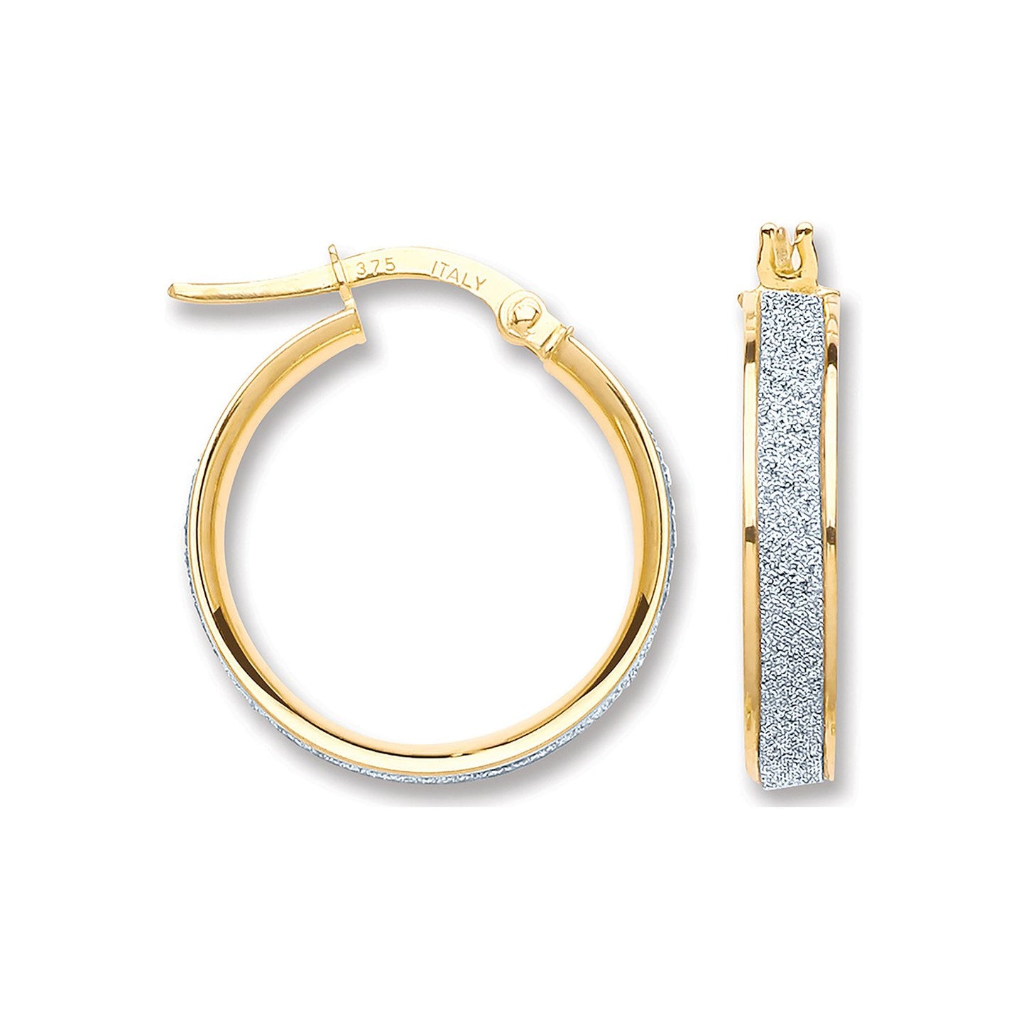 Yellow Gold Glitter Hoop 17mm Earrings