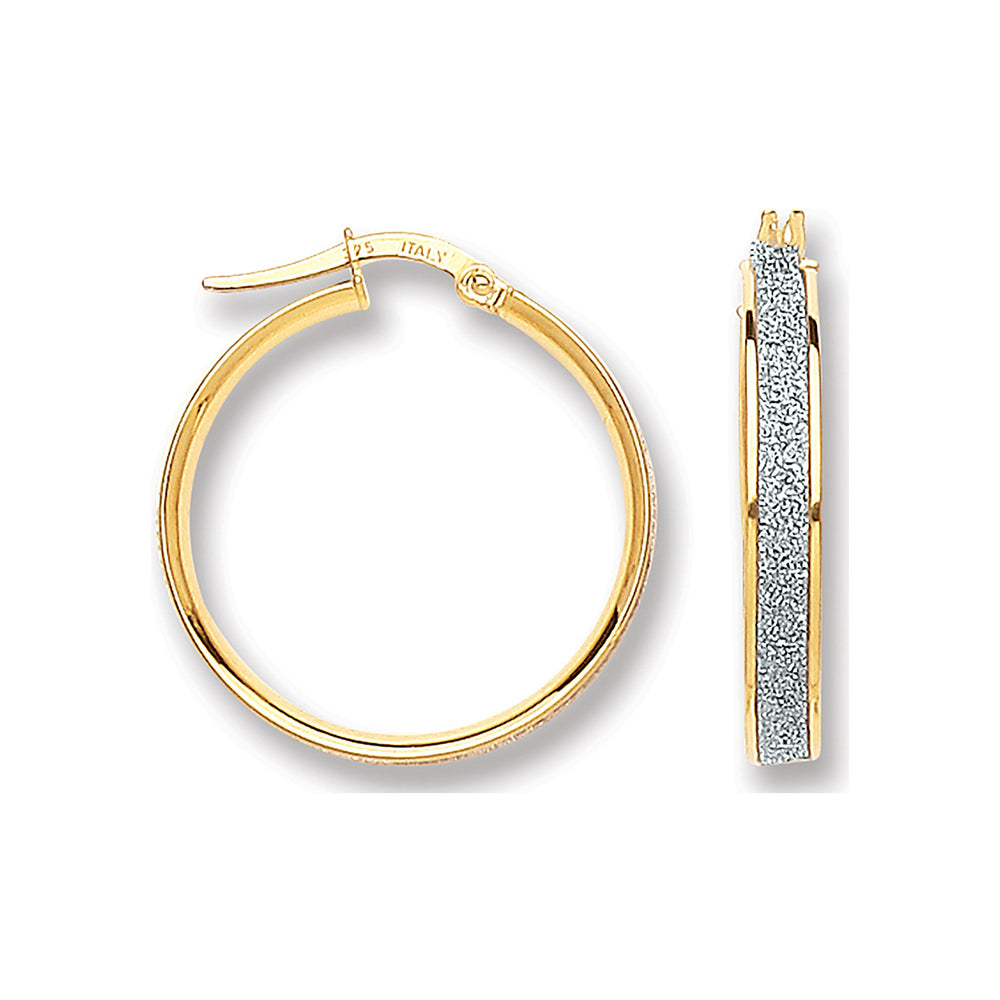 Yellow Gold Glitter Hoop 22mm Earrings