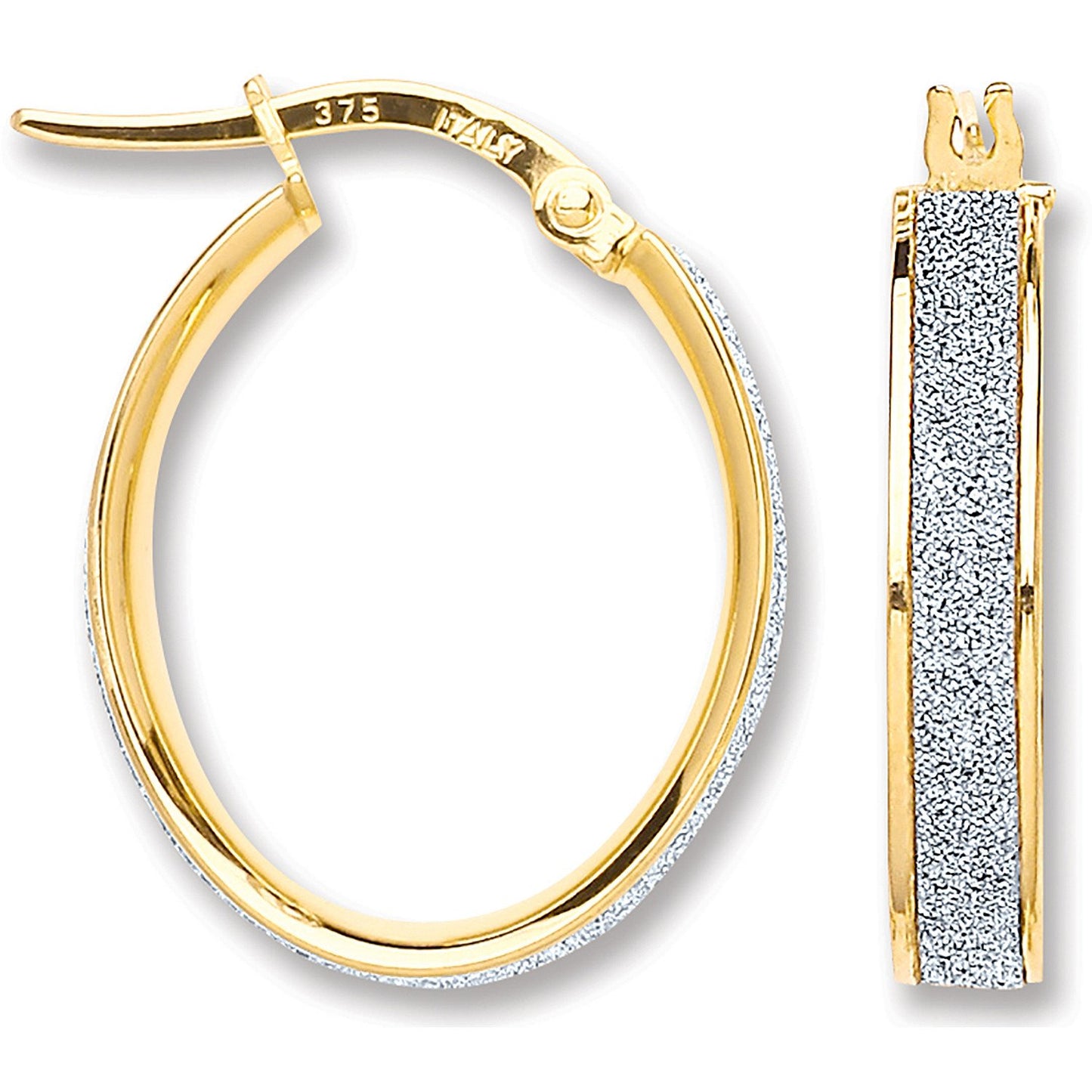 Yellow Gold Glitter Oval Hoop Earrings