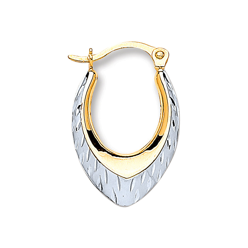 White & Yellow Gold Oval Ribbed Hoop Earrings