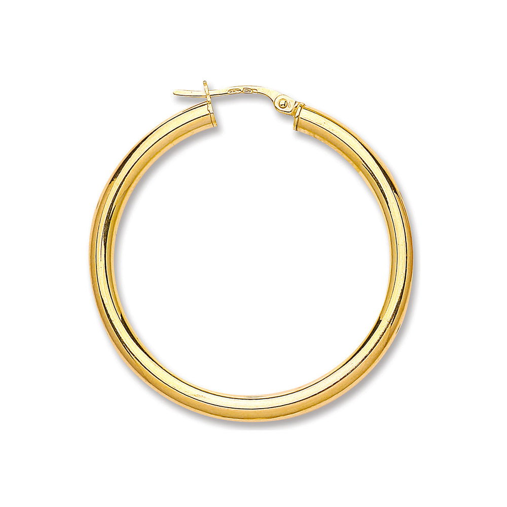 Yellow Gold 36mm Plain Tube Hoop Earrings – product view