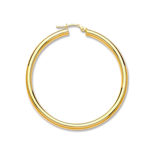 Yellow Gold 46mm Plain Tube Hoop Earrings