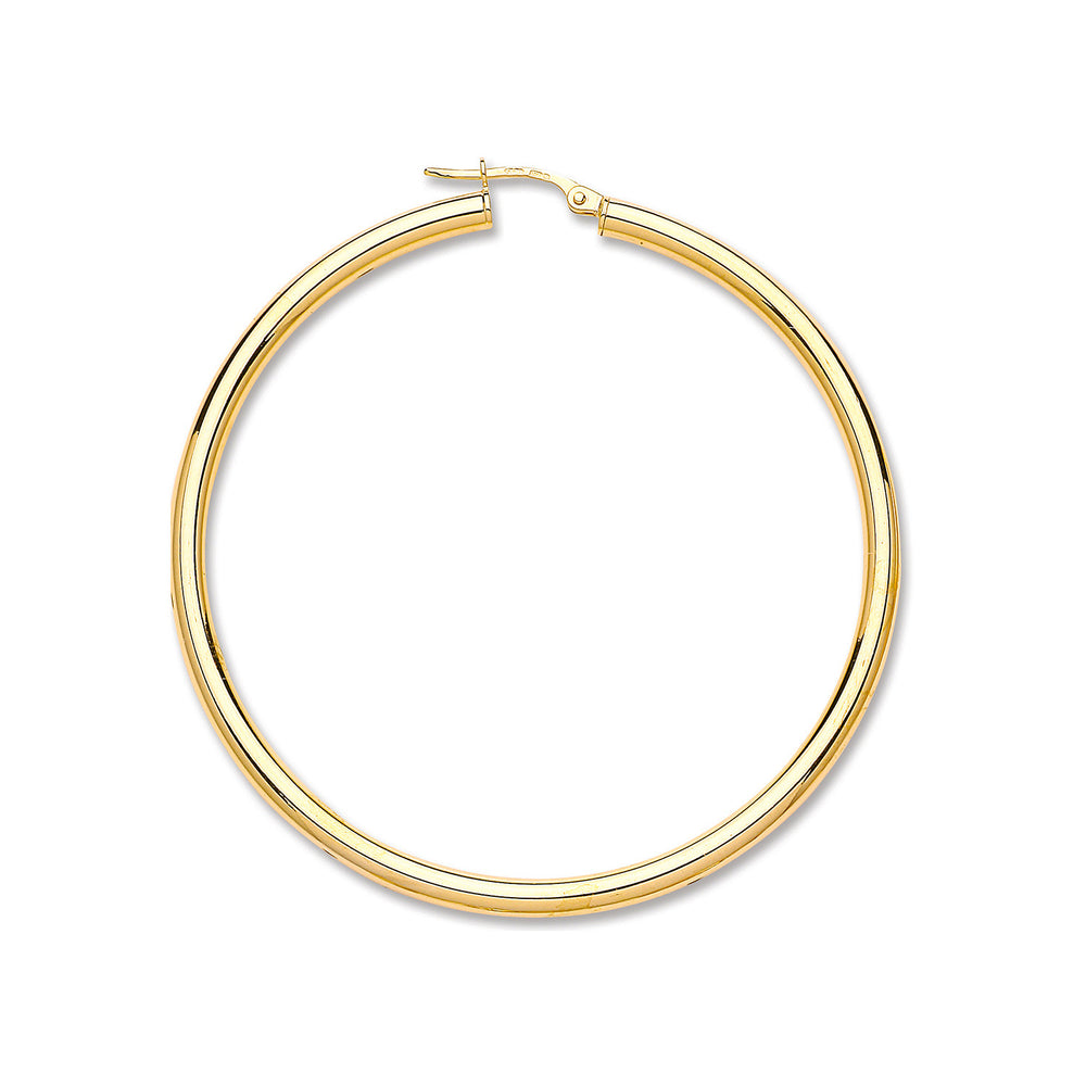 Yellow Gold 55mm Plain Tube Hoop Earrings – product view