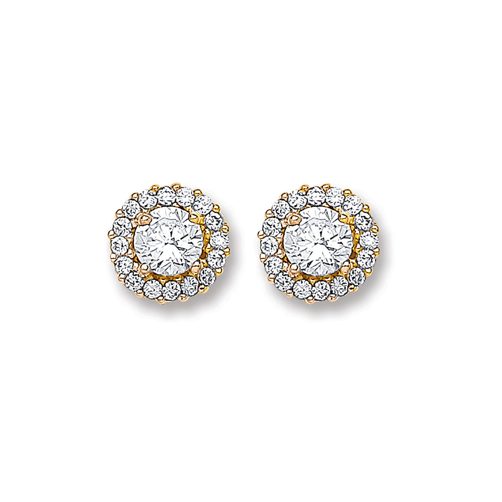 Yellow Gold Cubic Zirconia 7mm Cluster Stud