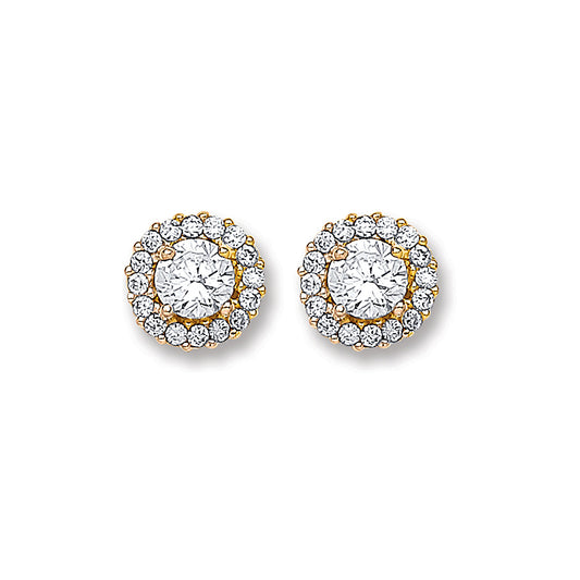 Yellow Gold Cubic Zirconia 7mm Cluster Stud
