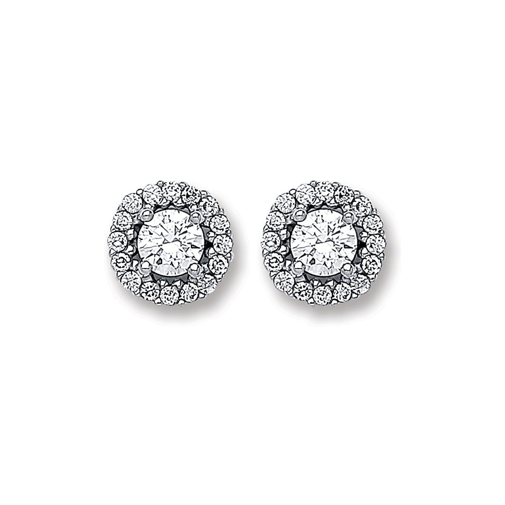 White Gold Cubic Zirconia 7mm Cluster Stud