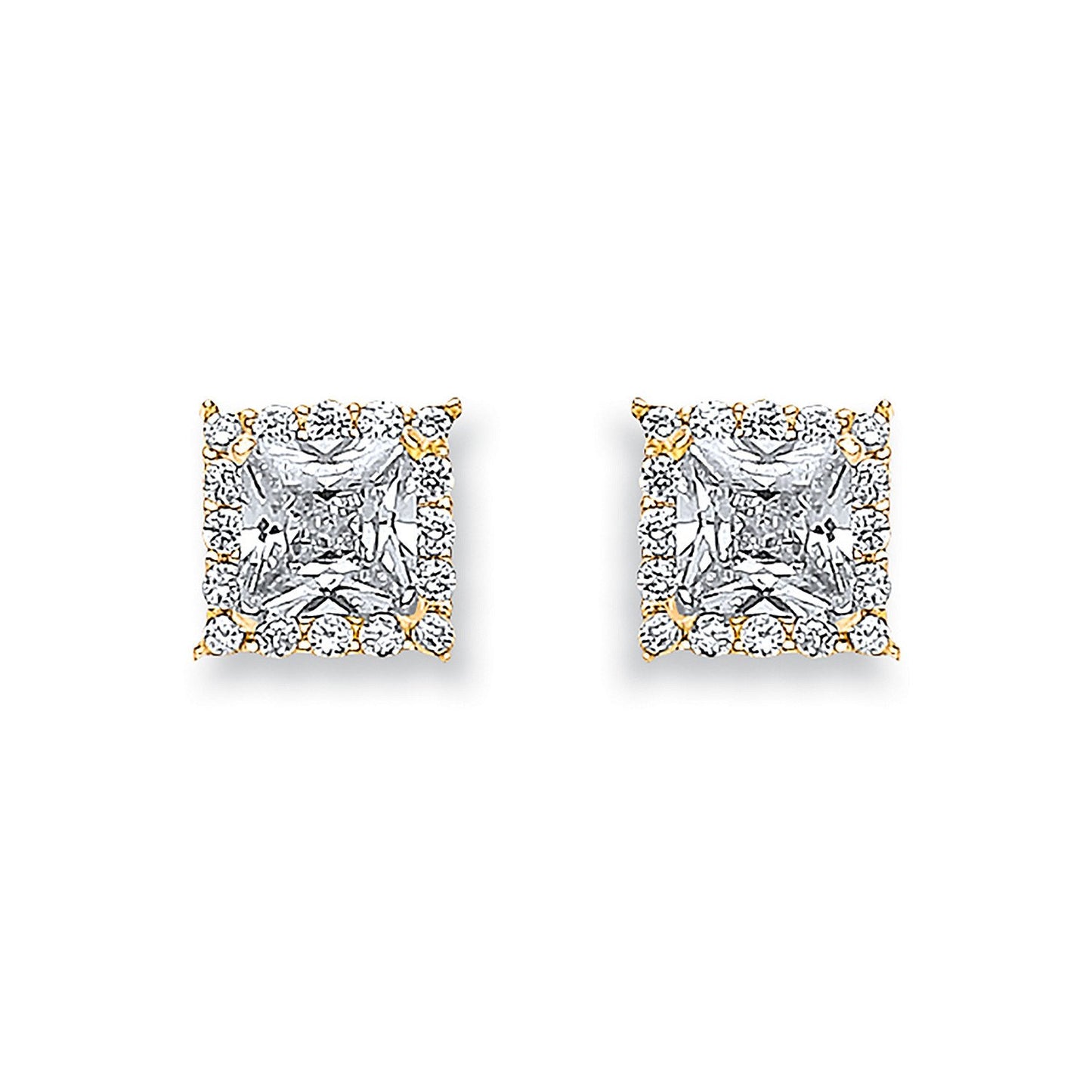 Yellow Gold Princess Cut Cubic Zirconia Centre Stud
