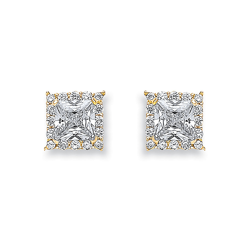Yellow Gold Princess Cut Cubic Zirconia Centre Stud
