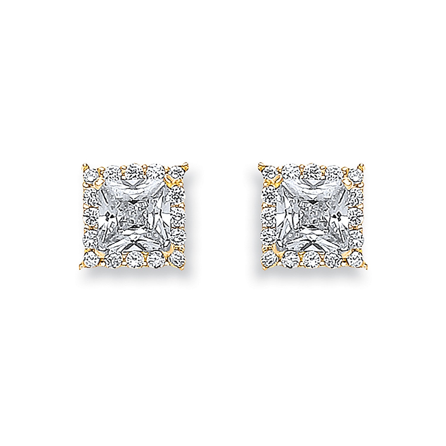 Yellow Gold Princess Cut Cubic Zirconia Centre Stud