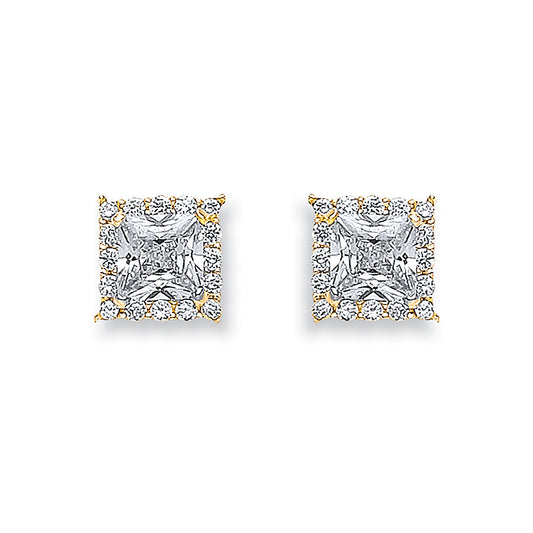 Yellow Gold Princess Cut Cubic Zirconia Centre Stud