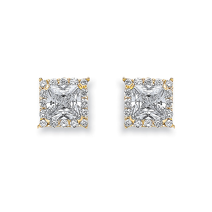 Yellow Gold Princess Cut Cubic Zirconia Centre Stud