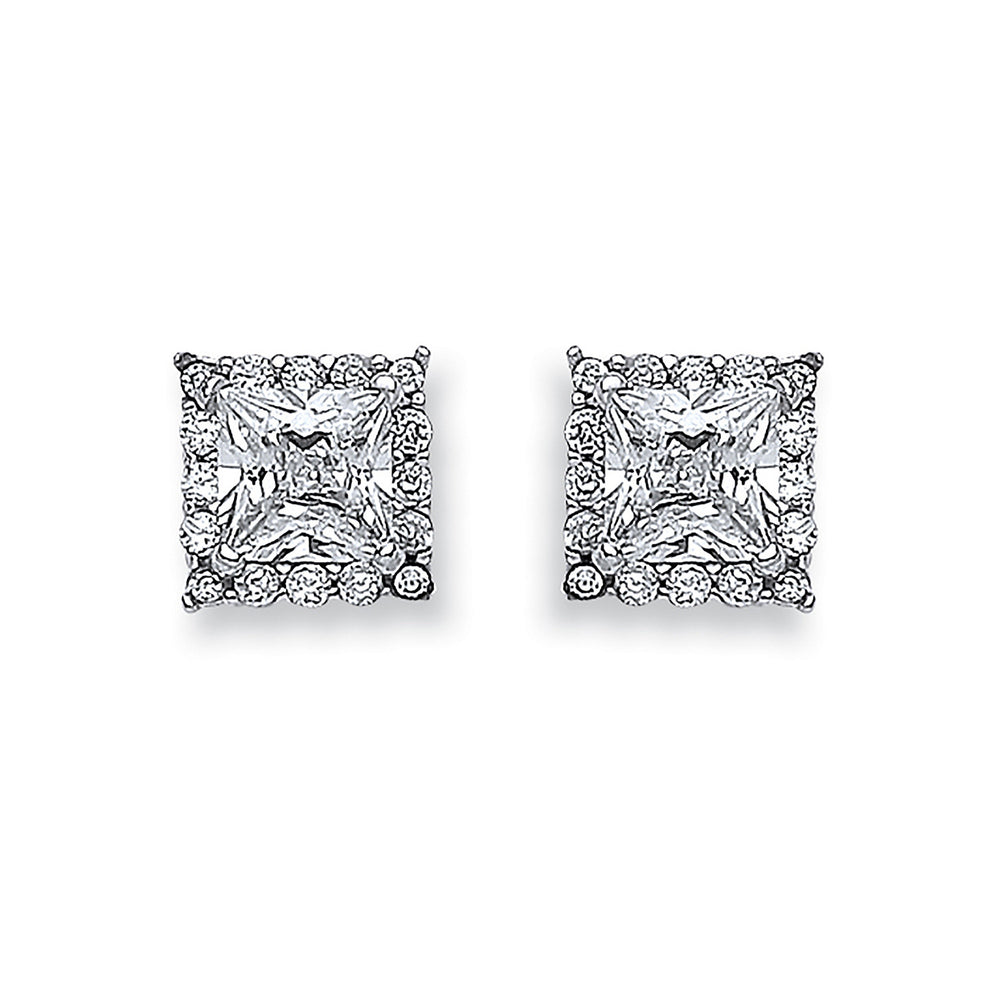 White Gold Princess Cut Cubic Zirconia Centre Stud