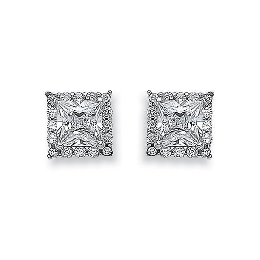 White Gold Princess Cut Cubic Zirconia Centre Stud