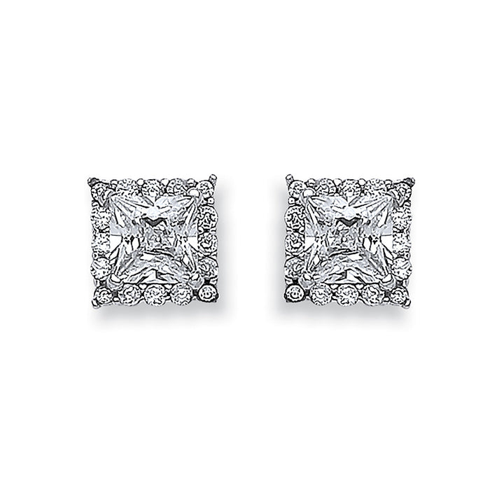 White Gold Princess Cut Cubic Zirconia Centre Stud