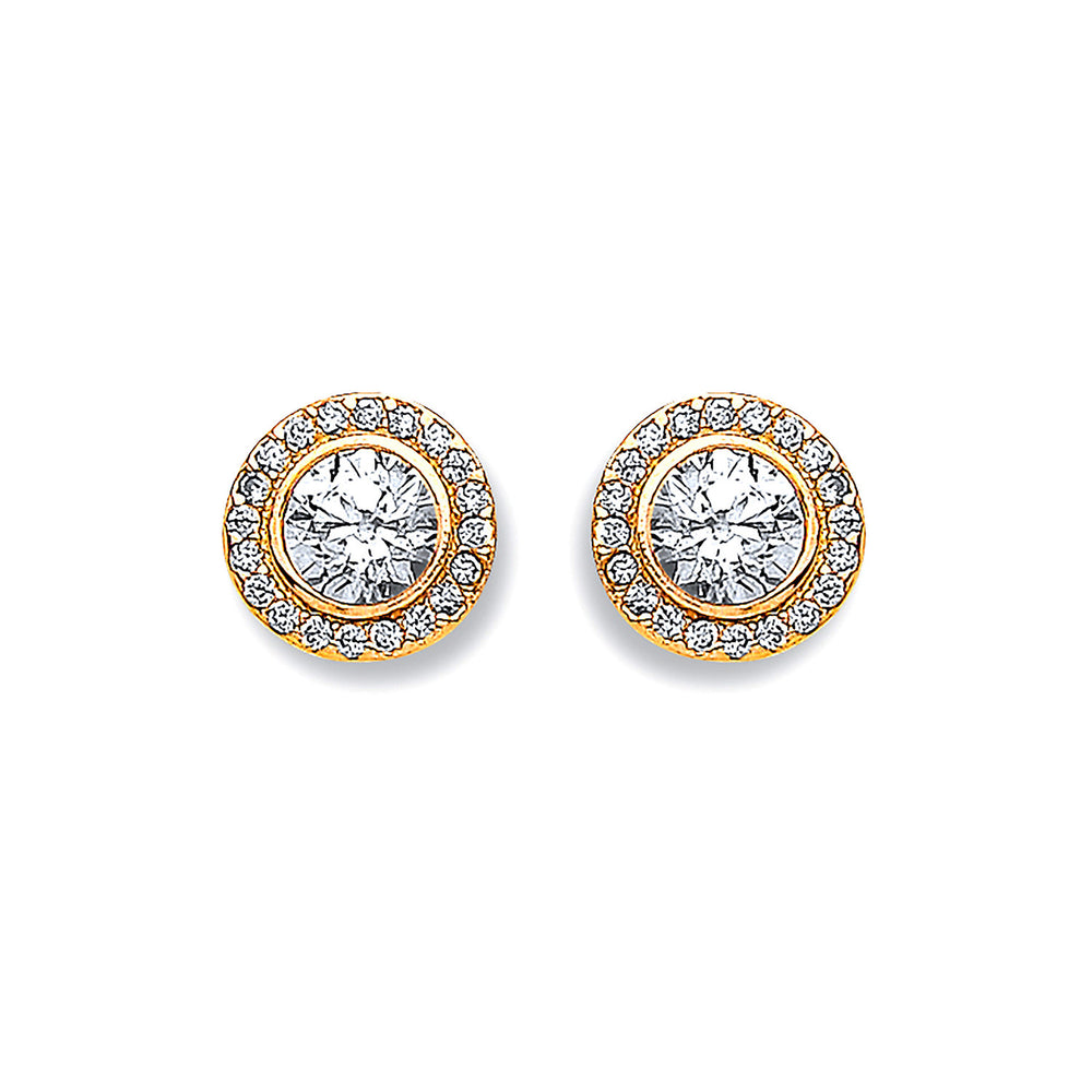 Yellow Gold 9mm Halo Cubic Zirconia Stud