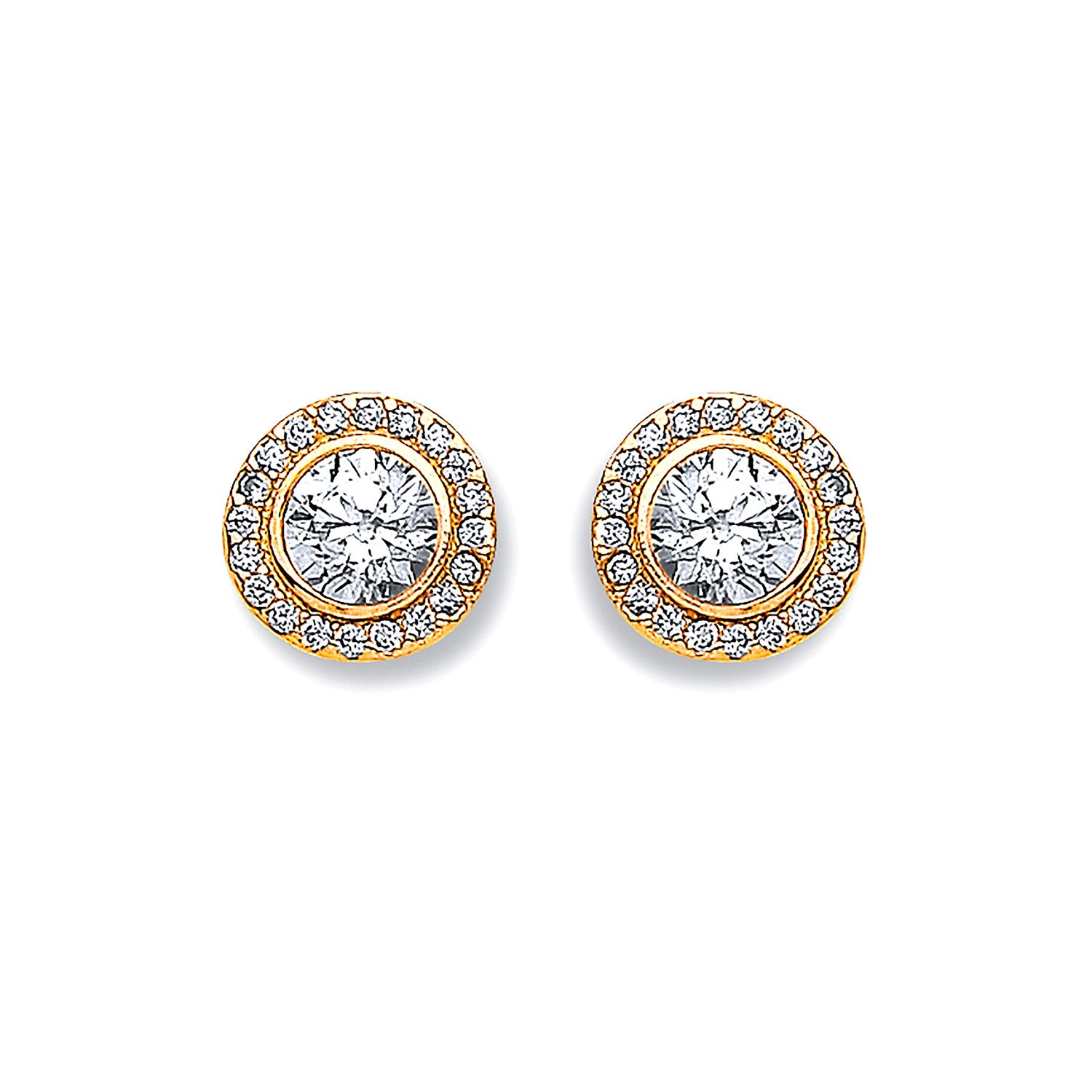 Yellow Gold 9mm Halo Cubic Zirconia Stud