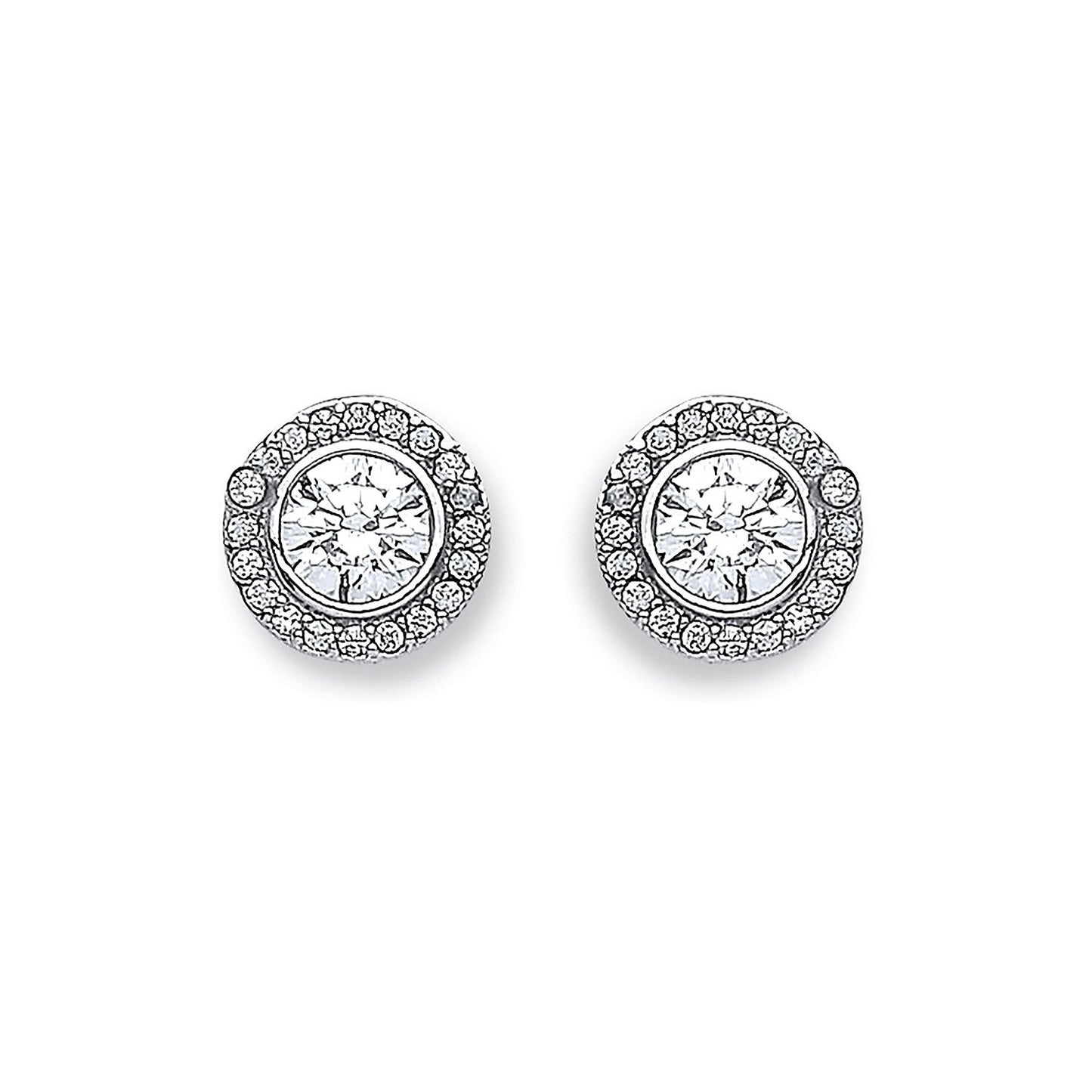 White Gold 9mm Halo Cubic Zirconia Stud