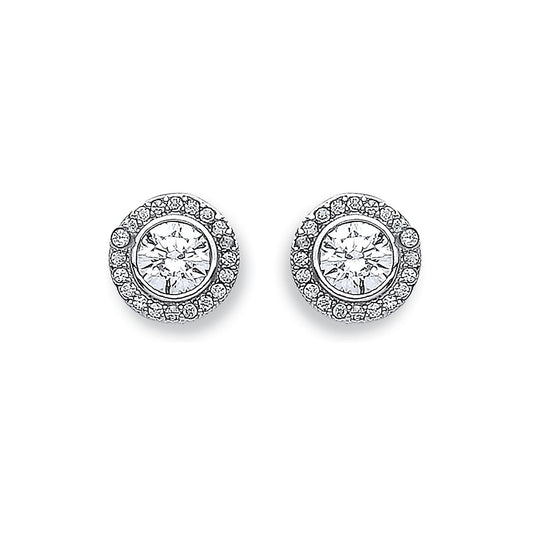 White Gold 9mm Halo Cubic Zirconia Stud