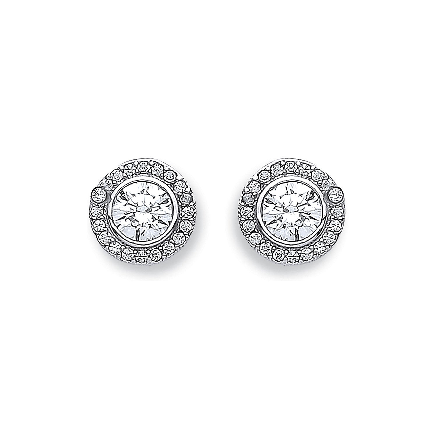 White Gold 9mm Halo Cubic Zirconia Stud