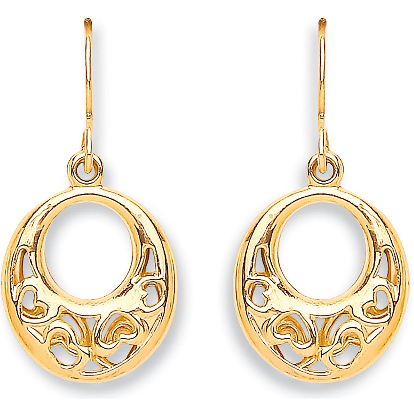 Yellow Gold Hook Drop Heart Earrings