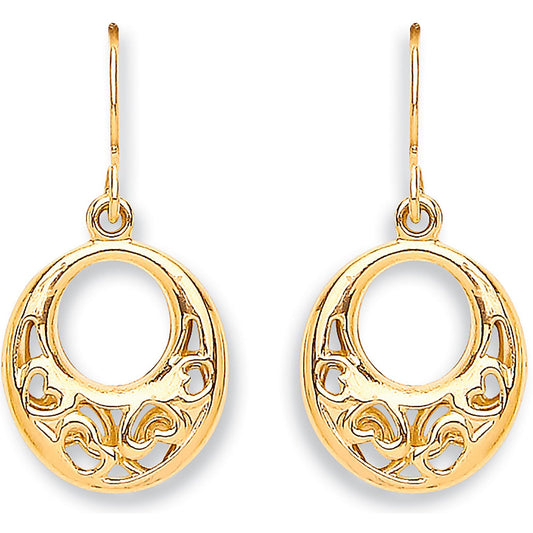 Yellow Gold Hook Drop Heart Earrings