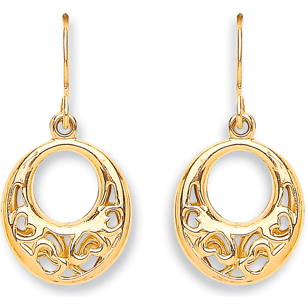 Yellow Gold Hook Drop Heart Earrings