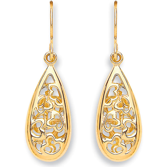 Yellow Gold Hook Oval Drop  Earrings