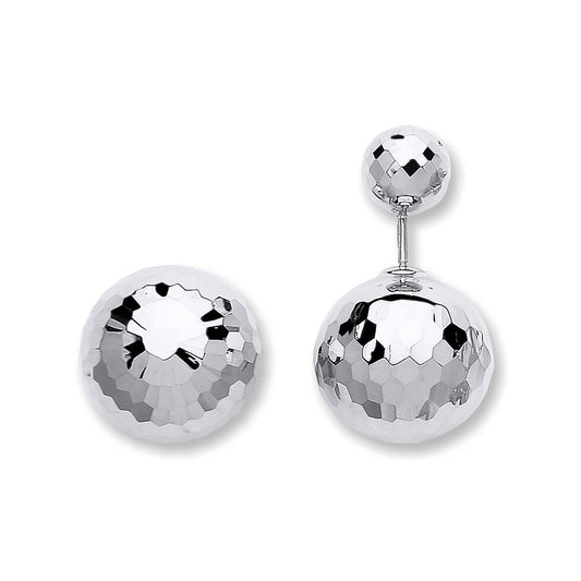 White Gold Disco Ball Screw Back Earrings
