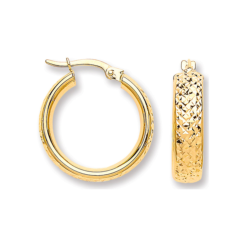 9ct Yellow Gold 20mm Tyre Tread Design D-Shape Earrings