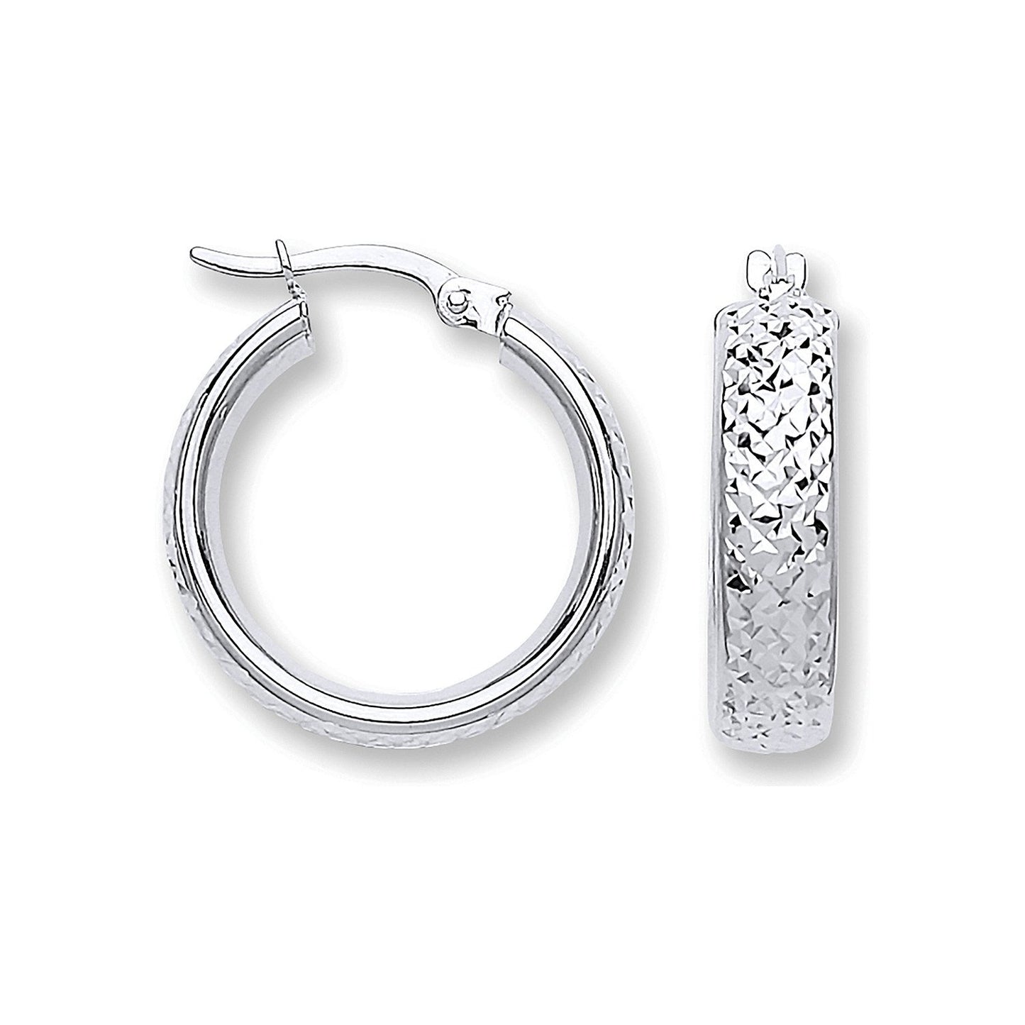 White Gold 20mm Tyre Tread Design D Shape Earrings
