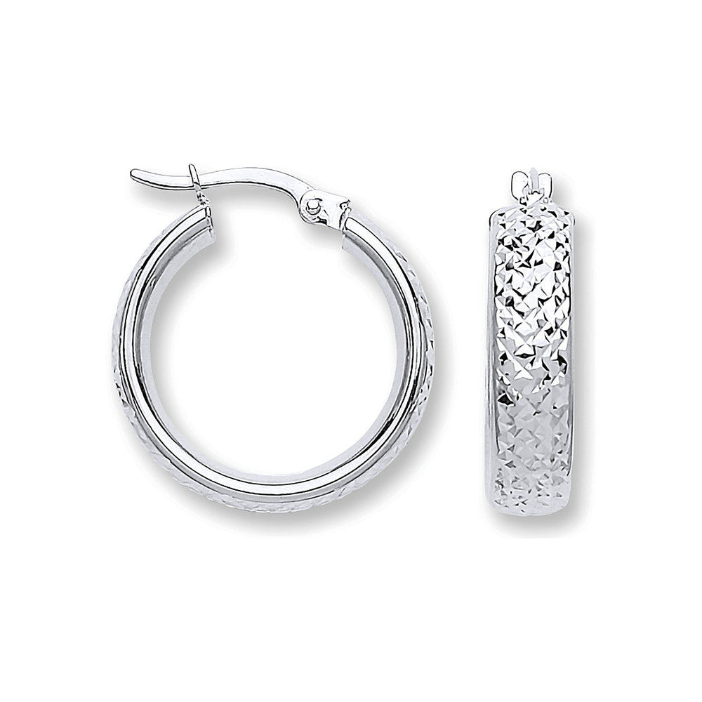 White Gold 20mm Tyre Tread Design D Shape Earrings