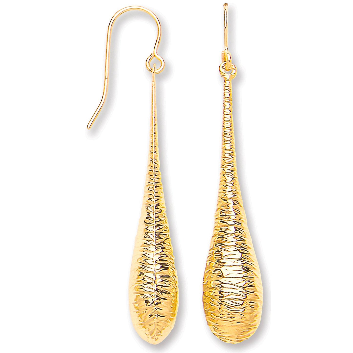Yellow Gold Imprint Drop Hook Earrings