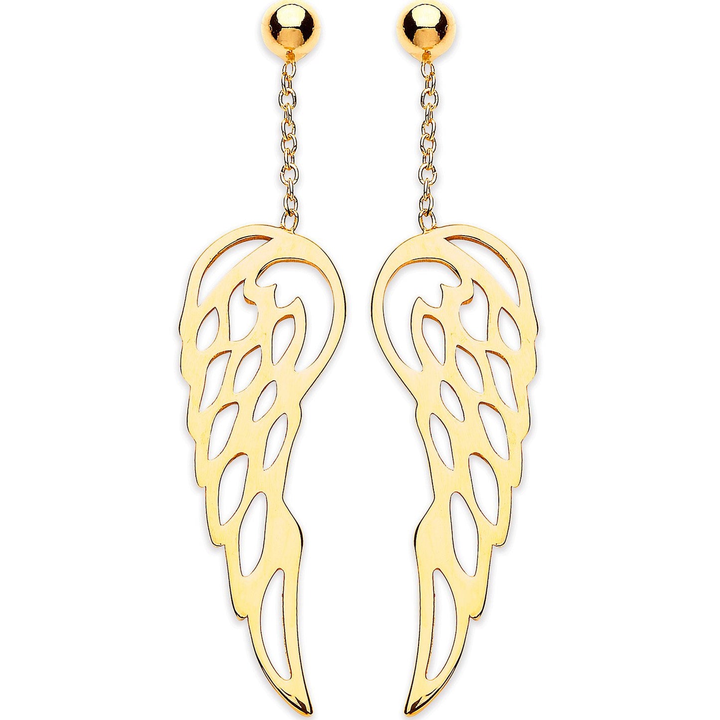 Yellow Gold Angel Wings Drop Earrings