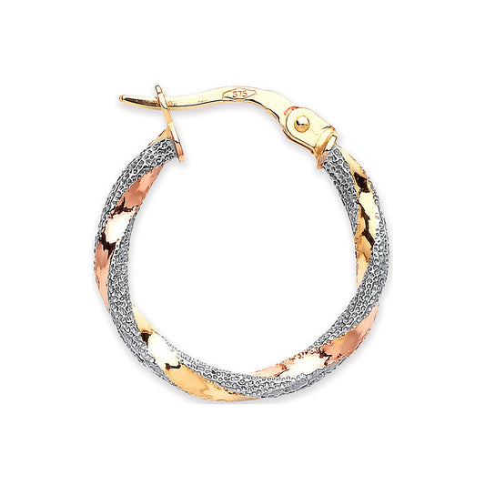 Yellow White & Rose Gold 20mm Twist Earrings