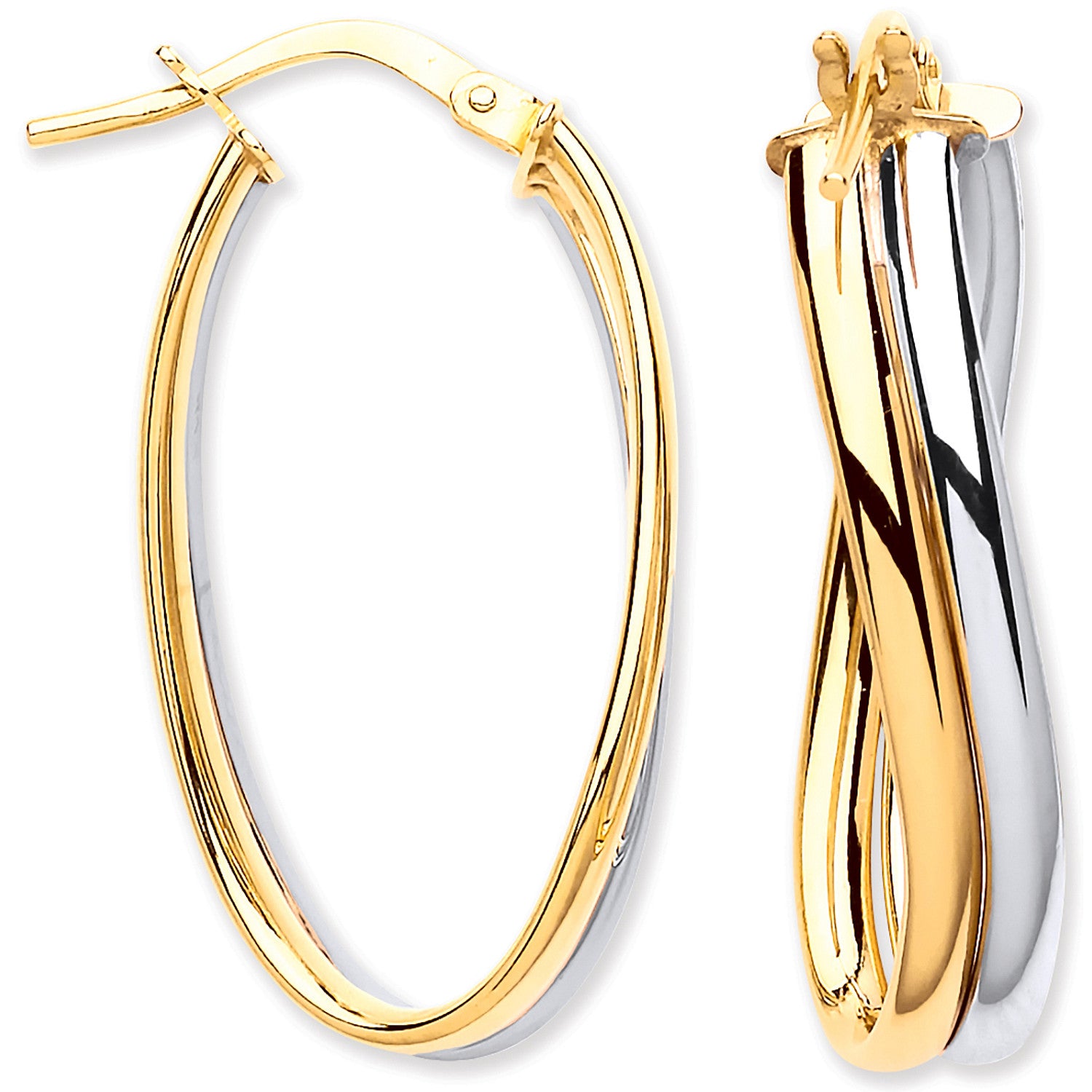 White & Yellow Gold Wavy Flat HollowTube Earrings